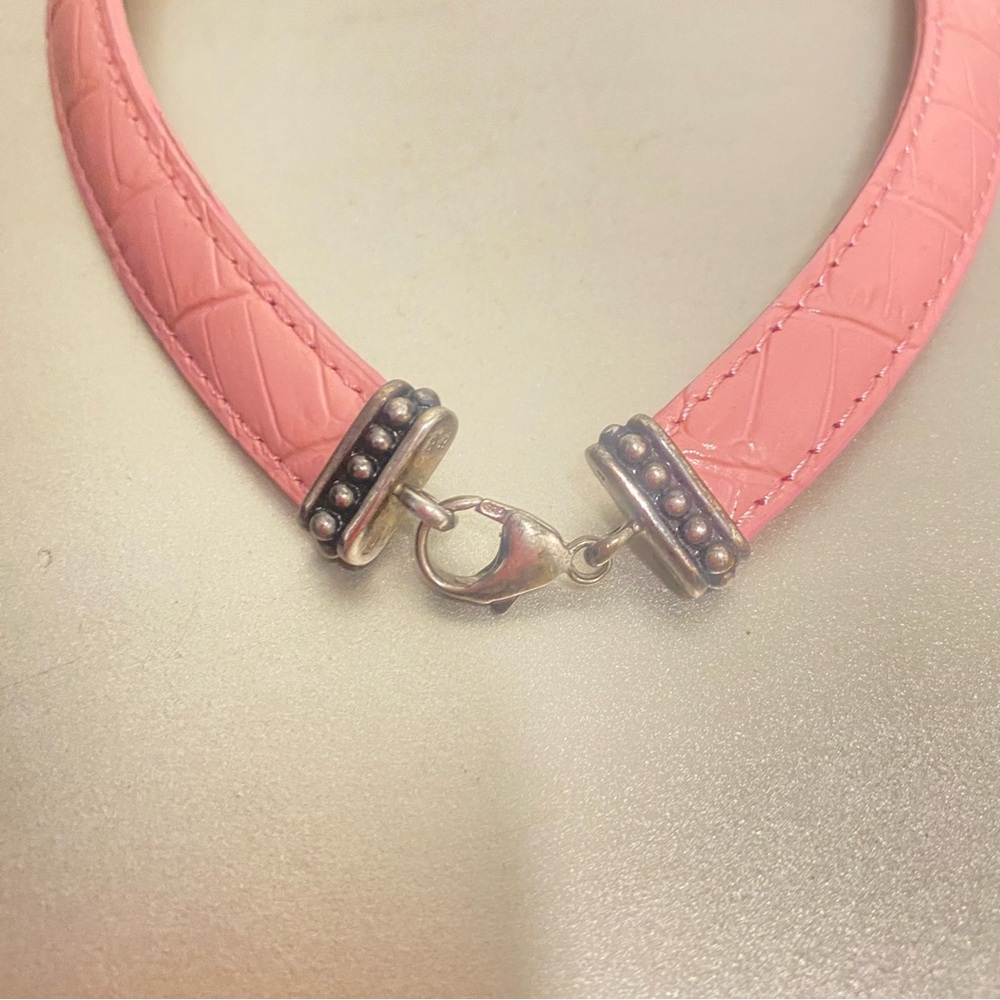 NWOT Honora 925 Sterling Silver Pink Genuine Leather Pearl Chocker Necklace - Picture 3 of 9